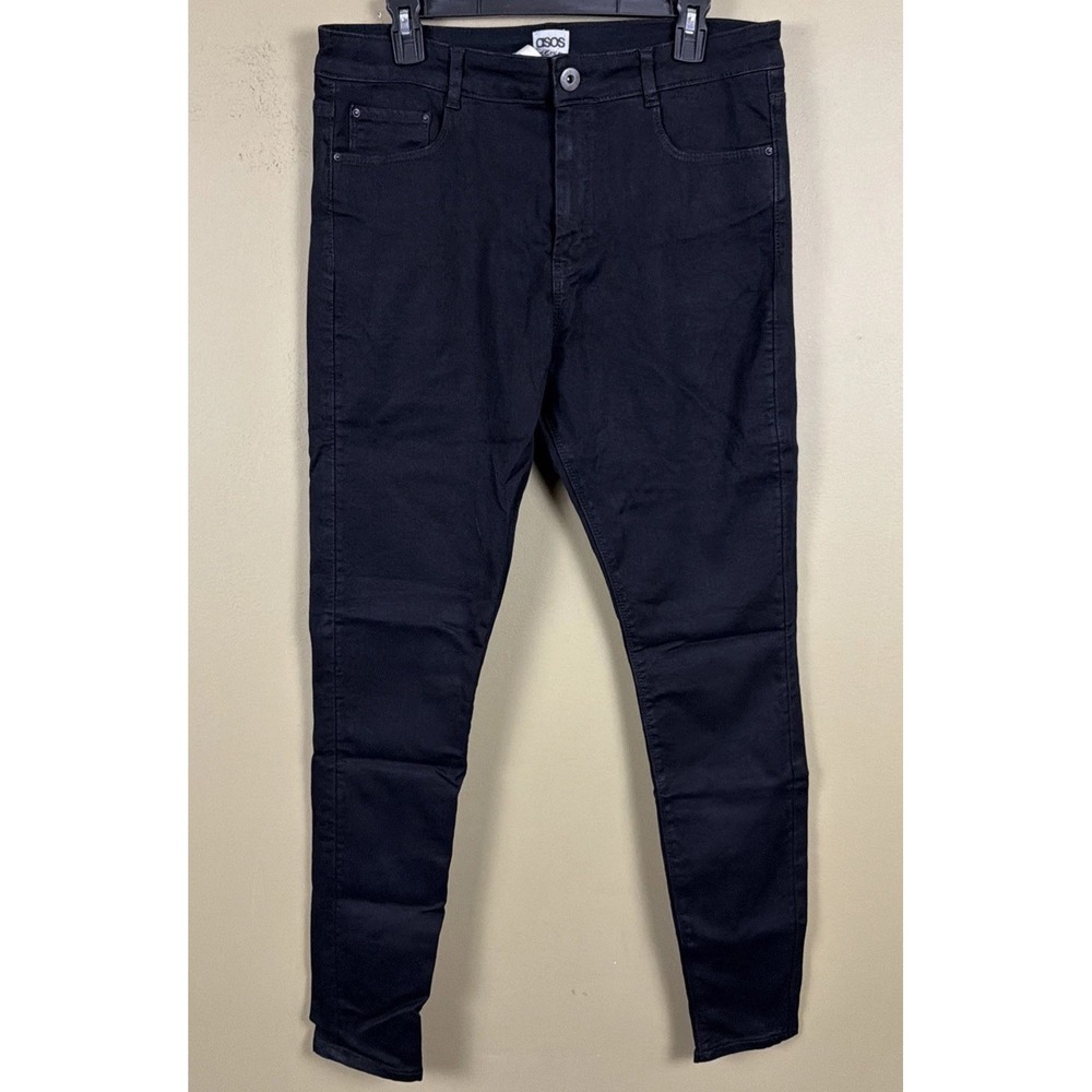 NWT ASOS DESIGN Men's Stretch Skinny Jeans Pure Jet Black 34x32 Brand New Tags